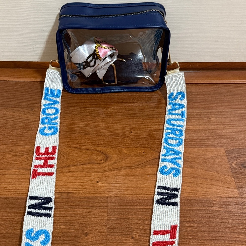 Blue Clear Crossbody Bag Beaded Purse Strap and More Ole Miss NEW